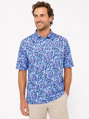 Peter Millar Summer Comfort Cocktail Print Polo Shirt XXL Blue Purple Golf